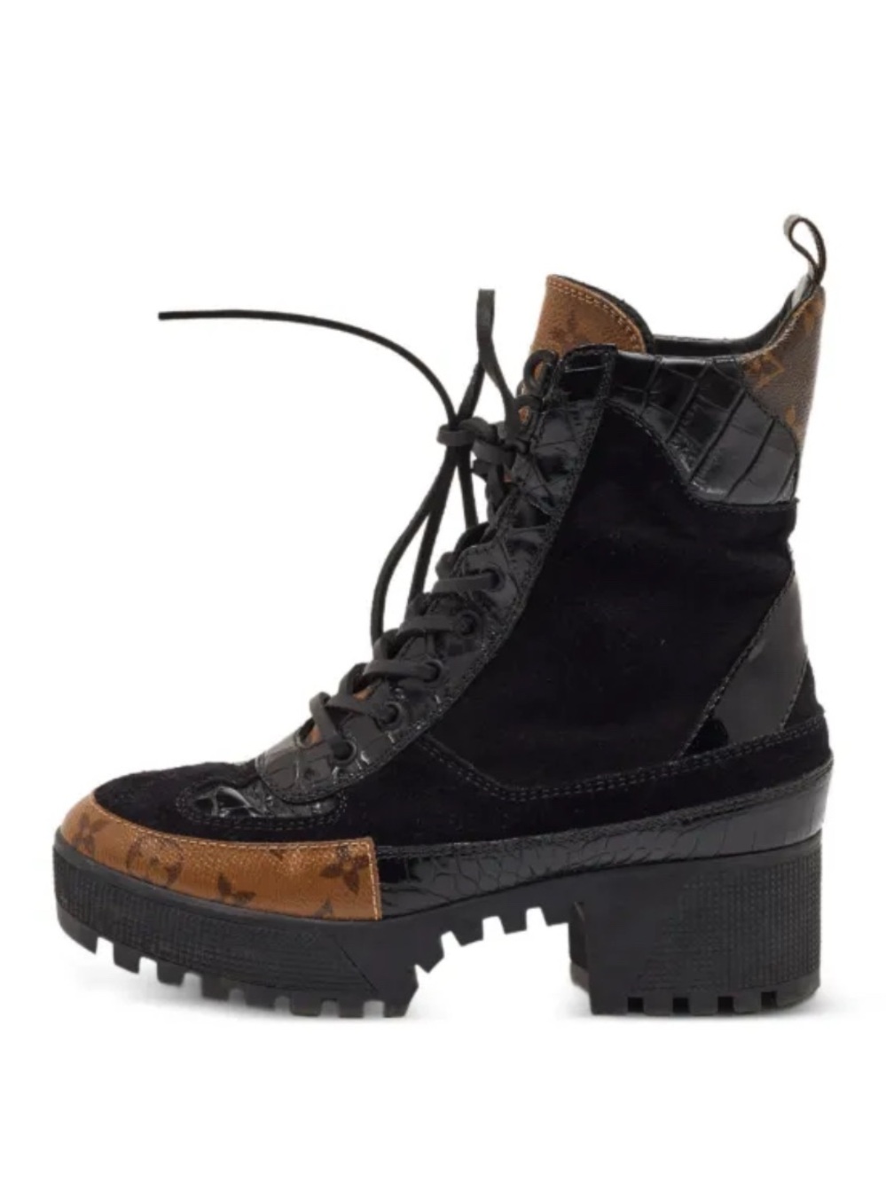 Black and Brown Women's Lace-Up Platform Ankle Boots